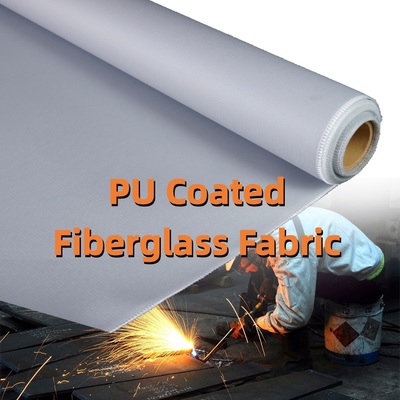 High Temperature Resistant PU Coated Fiberglass Fabric with 1800°C Temperature Resistance 460 g/sqm and 0.41 mm Thickness for Welding Blankets