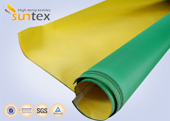 Yellow Green PU Coated Fiberglass Fabric, Fire Curtain Material for Air Distribution System & Welding